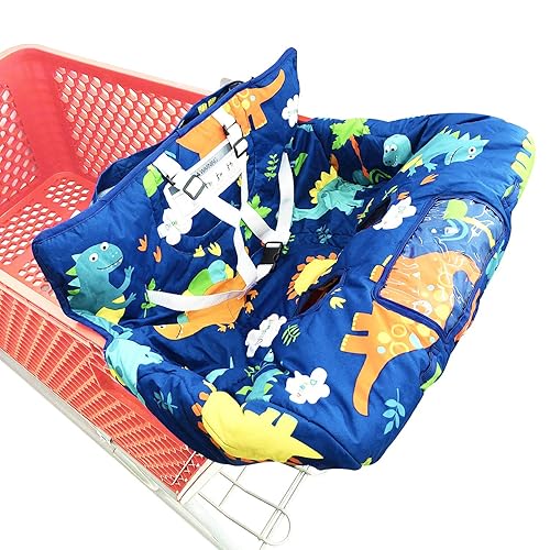 Portable 2-in-1 Grocery Cart Seat Cover and Baby Highchair Cover (Navy Blue Dinosaur) - Jamouz