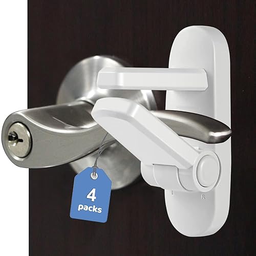 Childproof Door Lever Lock Baby safety locks for doors (2 Pack) Improved door safety for kids, 3M Adhesive No Drilling Child Safety Door Handle Lock. Simple Install, No Tools Needed (White, 2) - Jamouz