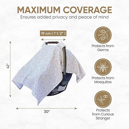 MOZAH Baby Multi-Use Cover: 9-in-1 Car Seat Covers Canopy Cover, Breathable Breastfeeding Cover, Stroller Cover & More, Boys & Girls Shower Gifts (Warm Taupe) - Jamouz