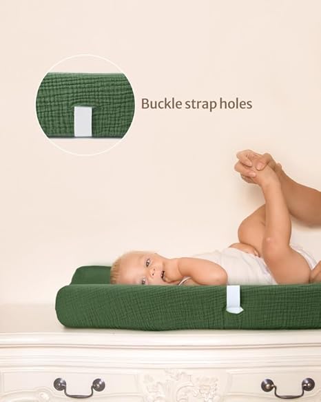 Blissful Diary Muslin Changing Pad Cover for Girls Boys, Ultra Soft Breathable Cotton, Baby Diaper Change Table Pad Covers, 2Pack (Roman Green&Leaf) - Jamouz