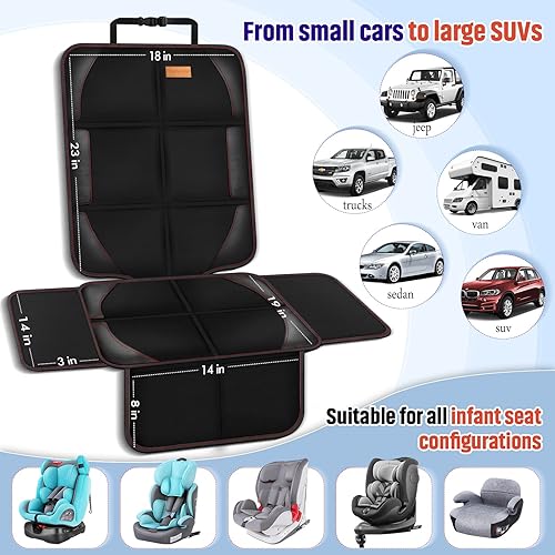 Car Seat Protector, 2 Pack of Seat Protectors, Thickest Padded 600D Fabric Padding, Waterproof, Durable, Anti Slip Backing, Child Seat Protection, Suitable for Babies, Toddlers, Children（2 Protector） - Jamouz