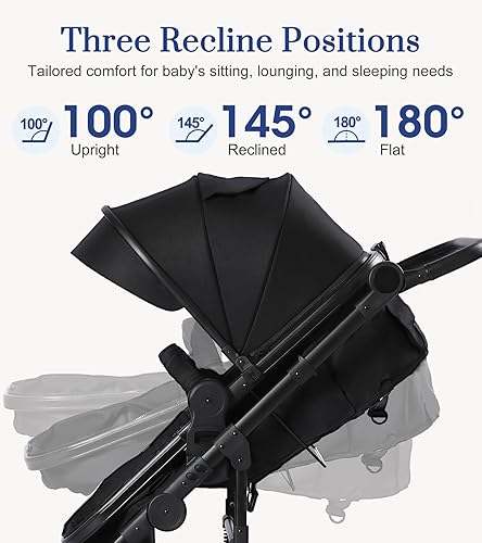 Baby Strollers Black 2-in-1 Convertible Baby Stroller with Bassinet Mode - Toddler Stroller with Reversible Stroller Seat - Jamouz