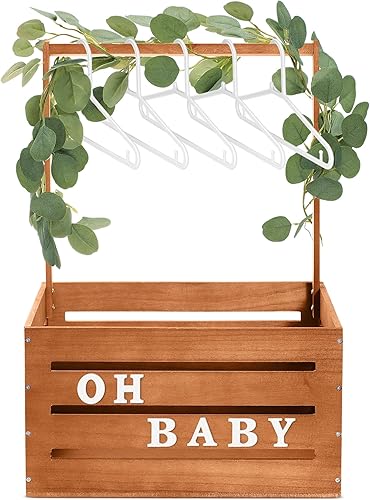 Barydat Large Wooden Baby Shower Crate Closet with Handle and Garland, 17.7inch Baby Shower Basket for Newborn Girl Boys Gifts Pregnancy New Parent(Pink) - Jamouz