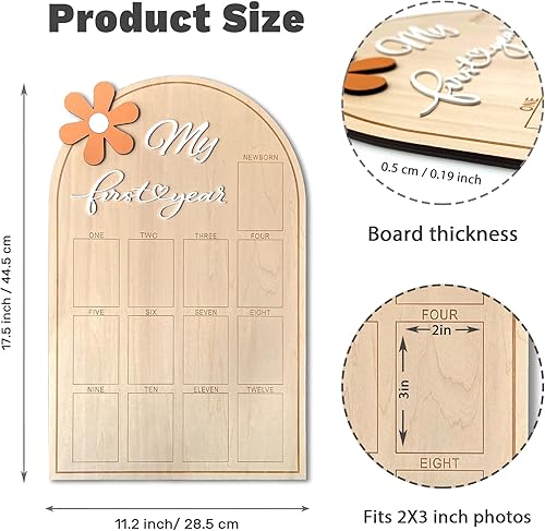 My First Year Wooden Photo Board, Baby’s First Year Picture Frame, One Year Birthday Photo Display Wood Board, 12 Months Milestone Board Photo Frame, Gift for Newborn Baby 1st Birthday Memories Nursery Decoration (Star) - Jamouz