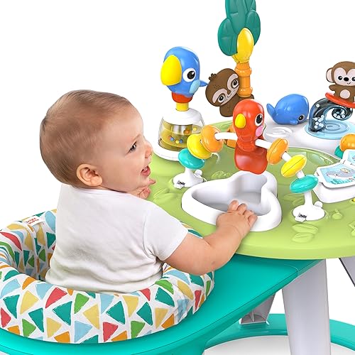 Bright Starts Around We Go 2-in-1 Baby Walker, Discovery Activity Center and Table, Tropic Cool, Ages 6 Months+ - Jamouz