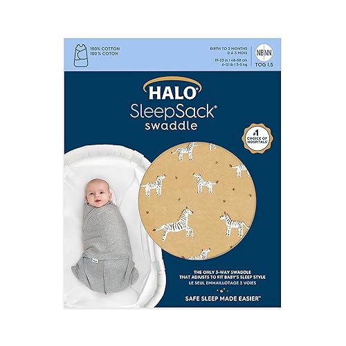 HALO 100% Cotton Sleepsack Swaddle, 3-Way Adjustable Wearable Blanket, TOG 1.5, Baby Blue, Newborn, 0-3 Months - Jamouz
