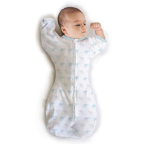 Amazing Baby Transitional Swaddle Sack with Arms Up Half-Length Sleeves and Mitten Cuffs, Medium, 3-6 Months, 14-21 lbs, On Safari (Arms Up Swaddle, Transition Swaddle Sleep Sack for Better Sleep) - Jamouz