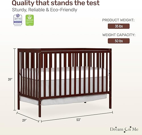 Synergy 5-In-1 Convertible Crib In White, made of New Zealand Pine wood, JPMA & Greenguard Gold Certified, features 3 mattress height settings - Jamouz