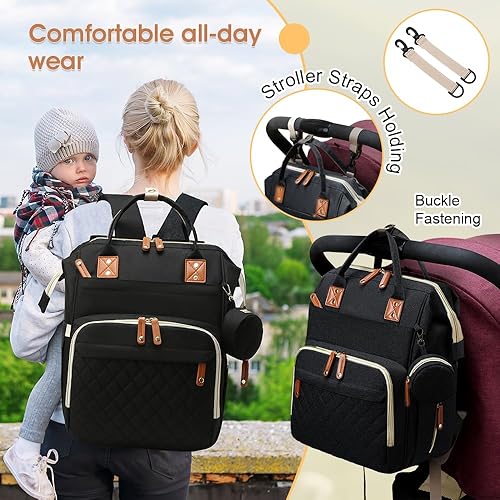 Diaper Bag Backpack,Large Capacity & Waterproof Baby Diaper Bag with USB Charging Port,Insulated Bottle Pockets & Stroller Straps,Multifunctional Travel Backpack for Moms & Dads,Black - Jamouz