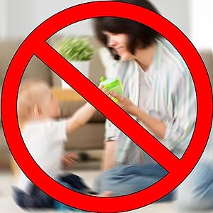Mom giving child sippy cup with a no sign over it