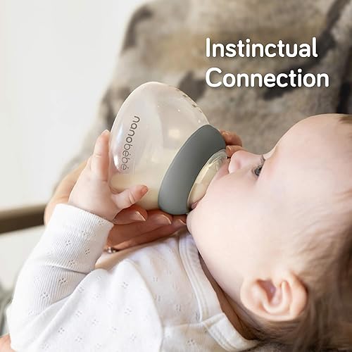 Nanobebe Breastmilk Baby Bottle Anti-Colic Starter Set with Silicone Pacifiers, Bottle Warmer, Breast Pump Adapter, and Slow Flow Nipples - 5 oz - Pink/Grey - Jamouz
