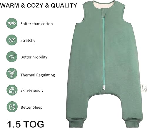 Rayon Made from Bamboo Toddler Sleep Sack with Feet, 1.5 TOG Sleeveless Toddler Sleep Sack, 2-Way Zipper - Jamouz