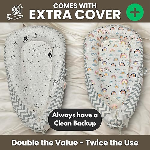 Infant Lounger – CPC Certified Baby Nest for Newborn 0-24 Months – Soft, Breathable, and Portable Cotton Lounger – Cozy Nest for Baby – 0-24 Months - Jamouz