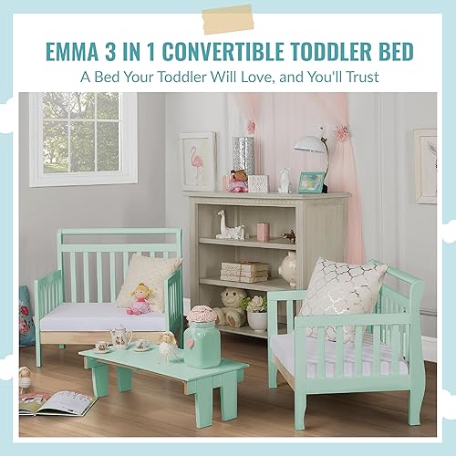 Emma 3-In-1 Convertible Toddler Bed In Fuschia Pink, Converts To Two Chairs And-Table, Low To Floor Design, JPMA Certified, Non-Toxic Finishes, Safety Rails - Jamouz