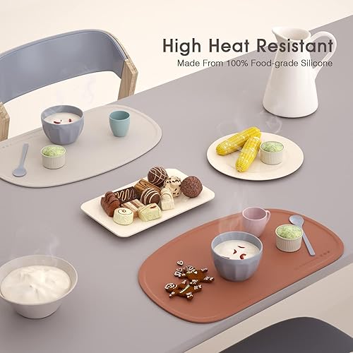 Cuddle Campus Set of 3 Silicone Placemats with Raised Edges for Kids,Toddlers,Babies, Non-Slip Dinning Table Mat, Baby Eating Mat, Food Mat - Jamouz