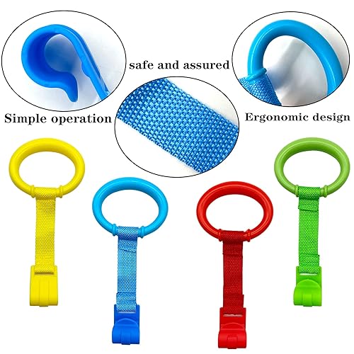 codree 4 Pcs Baby Playpen Pull up Rings- Baby Crib Pull up Rings- Baby Walking Exercises Assistant Rings- Baby Bed Stand Up Rings Baby Cot Hanging Rings for Infant Baby Toddler - Jamouz