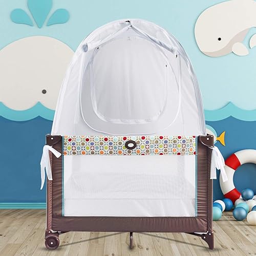 Baby Crib Tent Safety Net, Durable Strong Self-Locking Zippers, Protects from Climbing Out and, Insects, Mosquitoes, Installs with Rods (Crib 52.25' - 28.25') - Jamouz