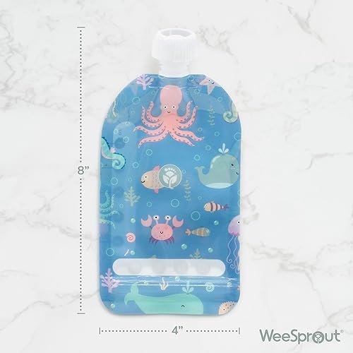WeeSprout Double Zipper Reusable Food Pouches (5 Fl Oz, Blue) - Jamouz