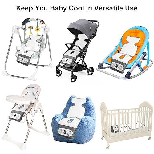 Stroller Cooling Pad with 2 Fans, 10000 mAh Battery Powered Cooling Cushion, 3 Speeds Breathable Cooling Pad Liners for Stroller Dining Chair - Jamouz