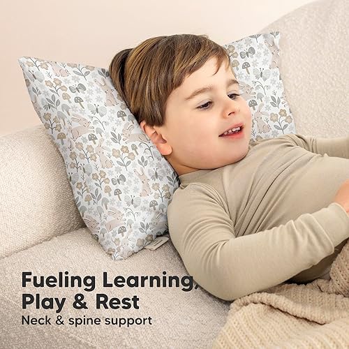 Toddler Pillow with Pillowcase - 13x18 My Little Cuddly Pillow, Viscose Derived From Bamboo Nursery Toddler Pillows for Sleeping,Kids Pillow,Small Travel Pillows,Mini Toddler Bed Pillow (Meadow) - Jamouz