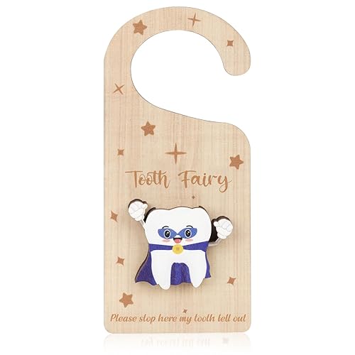 Tooth Door Hanger with Money Holder, Wooden Tooth Door Holder Tooth Keepsake Box Cute 3D Lost Teeth Pickup Box for Kids Room Decor Encourage Gift(Dark Blue) - Jamouz