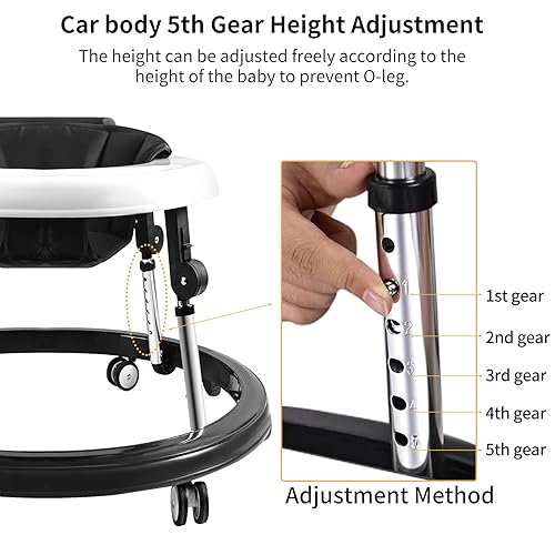 Baby Walker, Foldable 9-Gear Height Adjustable Baby Walker with Wheels, Infant Toddler Walker with Foot Pads, Anti-Fall Baby Walkers and Activity Center Bouncer Combo for Boys and Girls 6-24 Months - Jamouz