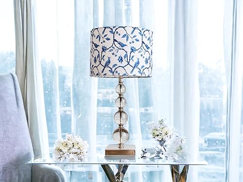 Premium Blue and White Floral Cylinder Drum Lamp Shade Spider Fitting (Blue and white, 13x13x9) - Jamouz