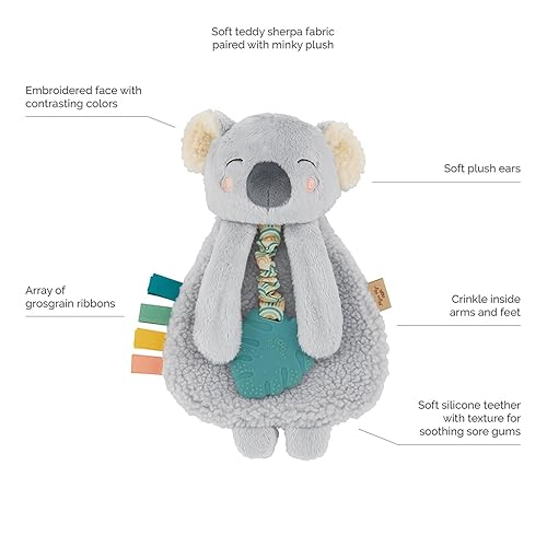 Itzy Ritzy - Itzy Lovey Including Teether - Baby Lovey with Teether, Textured Ribbons & Dangle Arms - Features Crinkle Sound, Sherpa Fabric and Minky Plush (Pink Bunny) - Jamouz