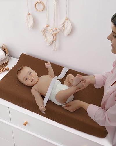 Blissful Diary Muslin Changing Pad Cover for Girls Boys, Ultra Soft Breathable Cotton, Baby Diaper Change Table Pad Covers, 2Pack (Roman Green&Leaf) - Jamouz