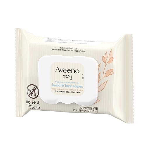 Aveeno Baby Hand & Face Cleansing & Moisturizing Wipes with Oat Extract and Aloe, Fragrance-Free Wipes for Sensitive Skin, Free of Sulfates, Alcohol, Parabens, and Dyes, 25 ct (Pack of 4) - Jamouz