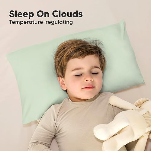 Toddler Pillow with Pillowcase - 13x18 My Little Cuddly Pillow, Viscose Derived From Bamboo Nursery Toddler Pillows for Sleeping,Kids Pillow,Small Travel Pillows,Mini Toddler Bed Pillow (Meadow) - Jamouz