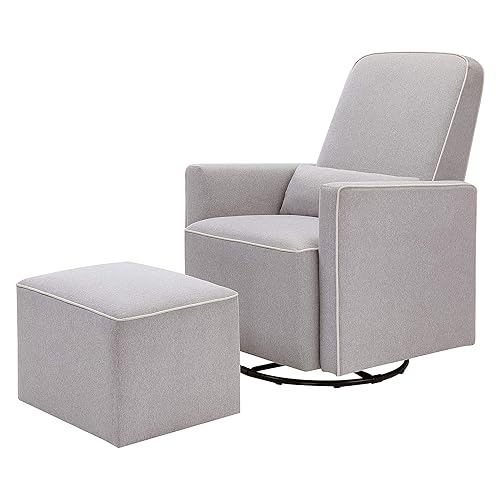 DaVinci Olive Upholstered Swivel Glider with Bonus Ottoman in Polyester Cream, Greenguard Gold & CertiPUR-US Certified - Jamouz