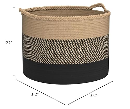 COMSE Extra Large Blanket Basket, Storage Basket, Laundry Basket, 21.7”x 13.8”, Laundry Hamper, Cotton Rope Basket, Blanket Basket Living Room, Toy Basket (White & Cadet Blue & Navy Blue) - Jamouz