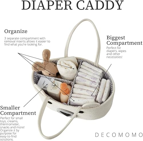 DECOMOMO Diaper Caddy Organizer, Nappy Caddy, Woven Baby Basket (Spiral Beige & White, Large) - Jamouz
