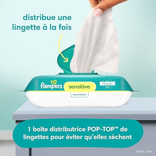 Pampers Sensitive Baby Wipes, Water Based, Hypoallergenic and Unscented, 8 Flip-Top Packs, 4 Refill Packs (1008 Wipes Total) - Jamouz