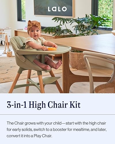 Lalo The Chair Convertible 3-in-1 High Chair - Wooden High Chair for Babies & Toddlers, Baby High Chair with Dishwasher Safe Tray, Adjustable Footrest, Coconut - Jamouz