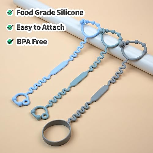 Toy Straps, Pacifier Holder Clip with Self-Adjusting Bayonet, Pure Silicone Material Without BPA; Can Be Used for Teethers, Feeding Bottles, Toys, Baby Cribs, High Chairs(Blue-3ps) - Jamouz