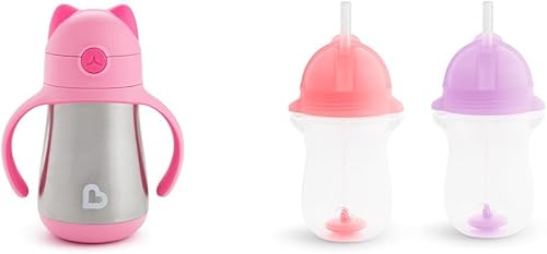 Munchkin Cool Cat Sippy Cup for Toddlers, Stainless Steel Straw Cup, 8 Ounce, Pink - Jamouz