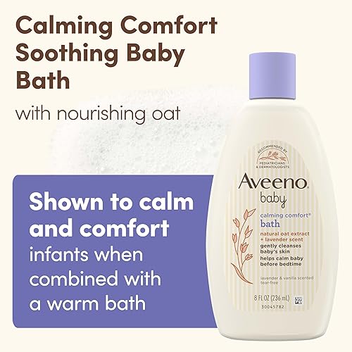 Aveeno Baby Calming Comfort Bath with Relaxing Lavender & Vanilla Scents, Hypoallergenic & Tear-Free Formula, Paraben- & Phthalate-Free, 18 Fl Oz (Pack of 1) - Jamouz