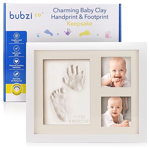 Bubzi Co Baby Footprint Kit, Baby Foot and Hand Print Kit, Baby Keepsake Frame, Nursery Pictures Frames, Hand Print Mold Kit, New Mom Gifts, Baby Newborn Essentials Must Haves, Baby Shower Gifts - Jamouz