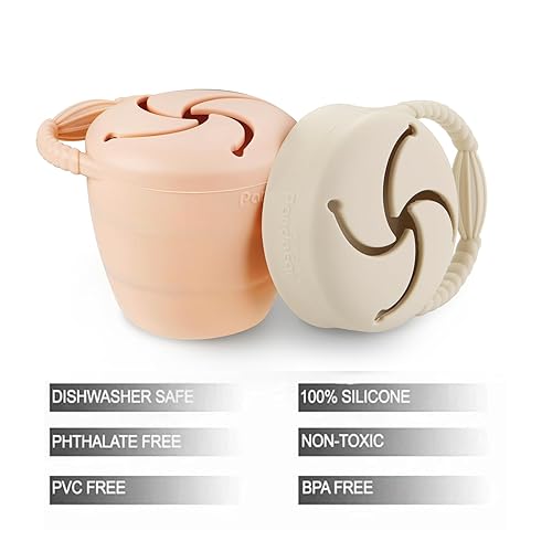 PandaEar Silicone Snack Containers, Collapsible Toddler Snack Cups Spill Proof Food Catcher for Toddler Baby, Pack of 2 (Light Tan/Walnut) - Jamouz