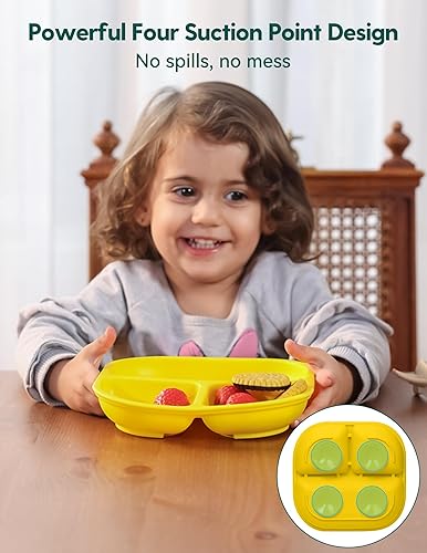 BABELIO Powerful Suction Plates for Baby and Toddler, 100% Food Grand Silicone, Divided, BPA Free, Microwave & Dishwasher Safe, Stay Put, 3 Pack - Jamouz