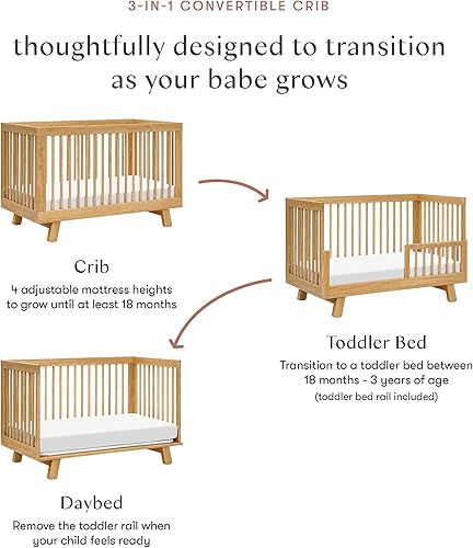 babyletto Hudson 3-in-1 Convertible Baby Crib with Toddler Bed & Daybed Conversion - Easy to Assemble - GREENGUARD Gold Certified w/ 4 Adjustable Mattress Heights - Natural - Jamouz