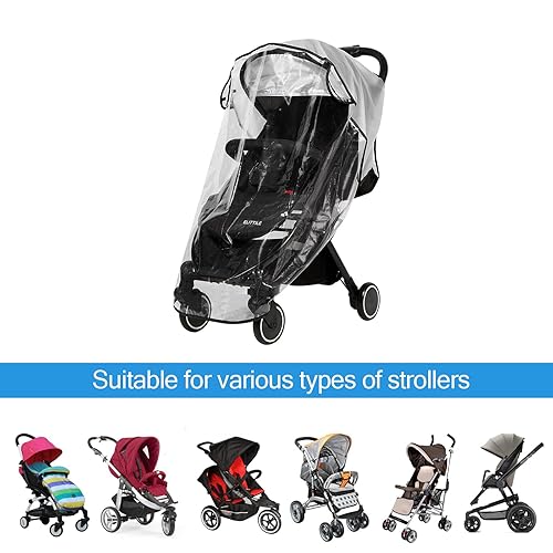 Clear Stroller Rain Cover, Universal Travel Weather Shield Breathable Baby Stroller Rain Cover for Windproof, Waterproof, Protect from Sun Dust Snow - Jamouz