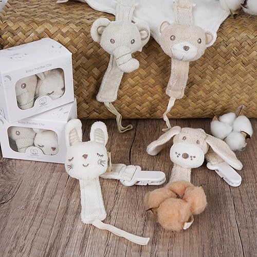 Pacifier Clip, 2 Pack Baby Pacifier Holder for Boys and Girls Fits Many Pacifiers & Baby Teething Toys, Ideal Baby Gift (Puppy & Bunny) - Jamouz