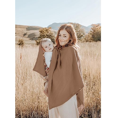 Konssy Muslin Nursing Cover for Breastfeeding, 360° Full Privacy Breathable 100% Cotton Breastfeeding Cover, Multi-use Carseat Canopy - Jamouz