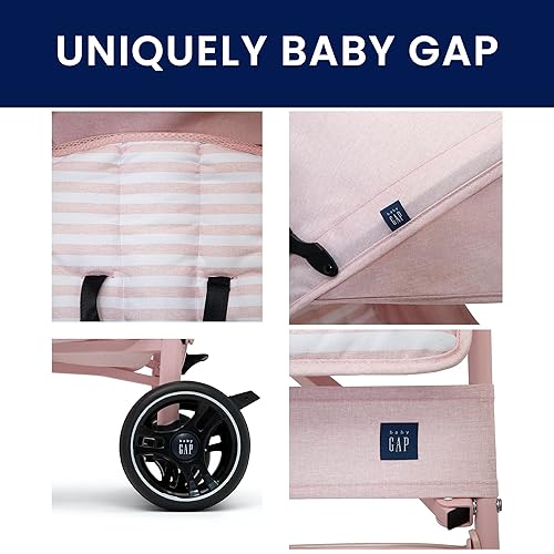 babyGap Classic Stroller - Lightweight Stroller with Recline, Compact Fold & Removable Parent Organizer - Made with Sustainable Materials, Grey Stripes - Jamouz