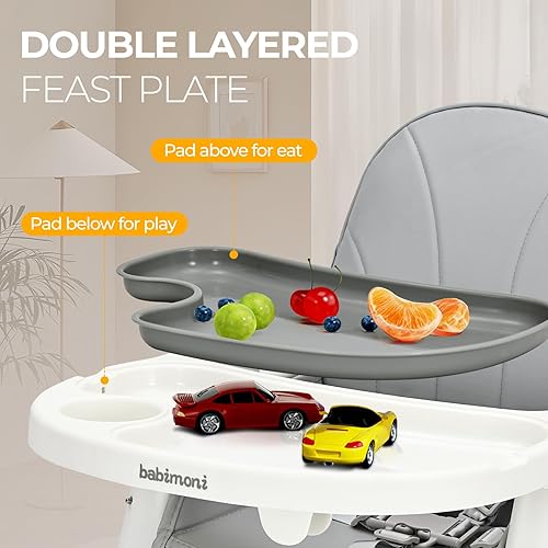 3 in 1 High Chairs for Babies and Toddlers, Convertible High Chair, High Chair with Foot Rest and Double Tray, Easy to Clean, Compact and Versatile, Perfect for Growing Kids, Gray - Jamouz