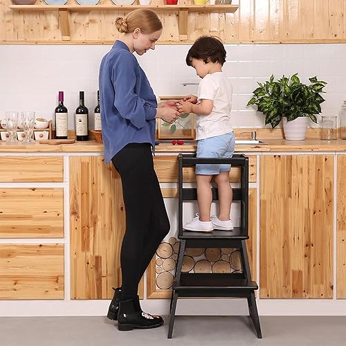 SDADI Kids Kitchen Step Stool Holds up to 150 Pounds with Safety Rail, White - Jamouz