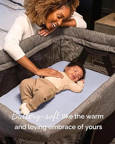 Graco Pack and Play Sheets Fitted – Compatible with Graco Pack n Play Playard Crib & Other 27 x 39 Inch Playpen Mattress, Buttery Soft Jersey Cotton Playard Sheets, Blue Sage Cloud 3 Pack - Jamouz